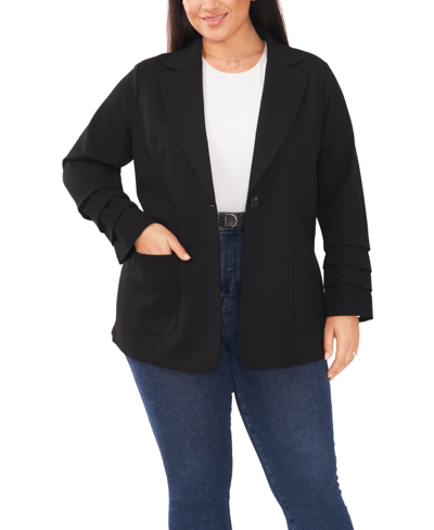 Vince Camuto Plus Size Ruched-sleeve Pocket-front Ponte Blazer In Rich Black