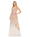 Mac Duggal V-neck Sequin Column Gown In Oyster Multi