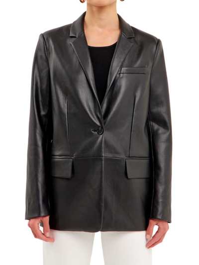 Endless Rose Women's Faux Leather Blazer In Black