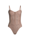 FREE PEOPLE WOMEN'S NIGHT RHYTHM MESH CORSET BODYSUIT