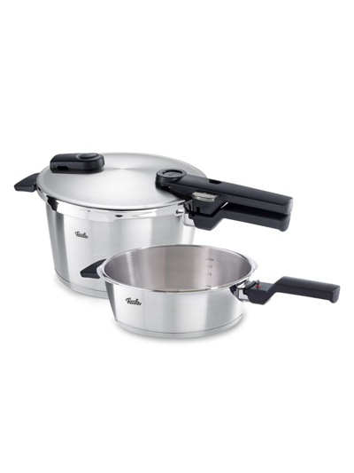 Fissler Vitaquick Premium 2-piece 2.6-quart Pressure Skillet & 4.8-quart Pressure Cooker Set In Stainless Steel