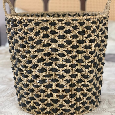 Ele Light & Decor Decorative Seagrass Storage Basket With Handles In Black