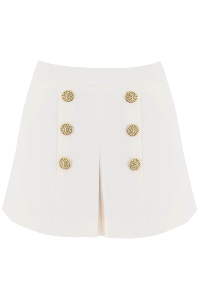 Balmain Crepe Shorts With Embossed Buttons In Blanc (white)