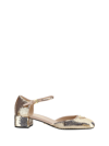 Prada Block Heel Round Toe Sequin Sandals In Cammeo
