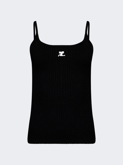 Courrã¨ges Logo Ribbed Knit Tank Top In Black