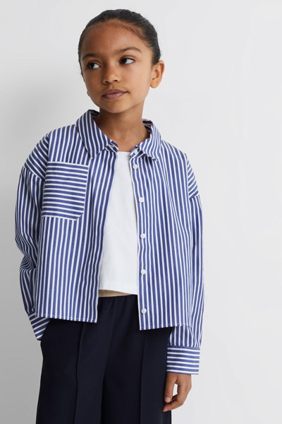 Reiss Danica - Blue Teen Striped Cotton Shirt, Uk 13-14 Yrs