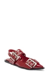 Jeffrey Campbell Debb Slingback Flat In Dark Red Crinkle Patent