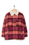 ROXY ROXY PASSAGE OF TIME PLAID SHACKET WITH FAUX SHEARLING COLLAR