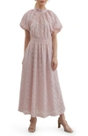 Zoe And Claire Ruffle Collar Puff Sleeve Maxi Dress In Pink