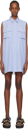 Sacai X Thomas Mason Stripe Sleeveless Mini Shirtdress In 458 L/blue Stripe