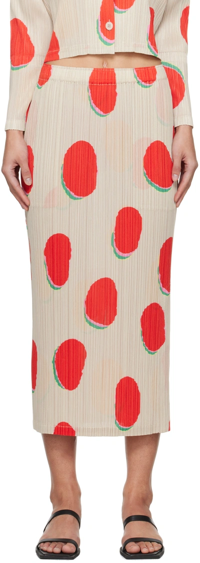 Issey Miyake Off-white & Red Bean Dots Midi Skirt In 24 Red