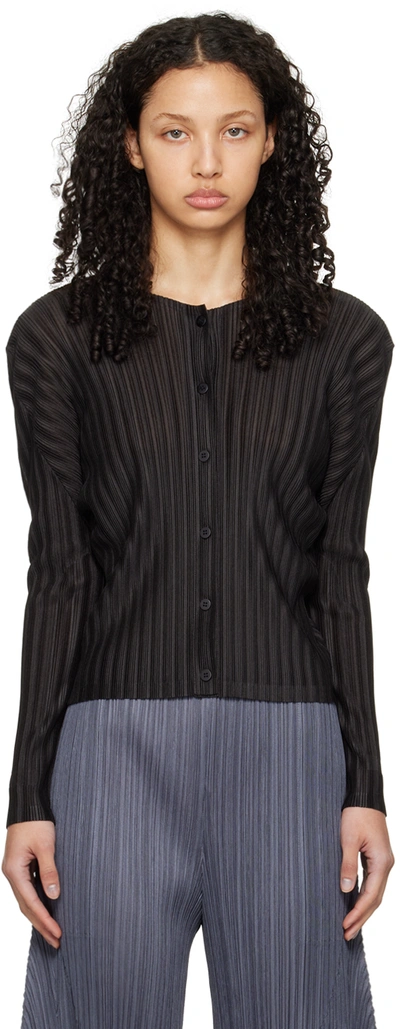 Issey Miyake Black Rib Pleats January Cardigan In 17 Charcoal