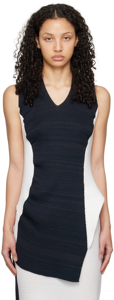 Issey Miyake Navy & White Aerate Tank Top In Blue