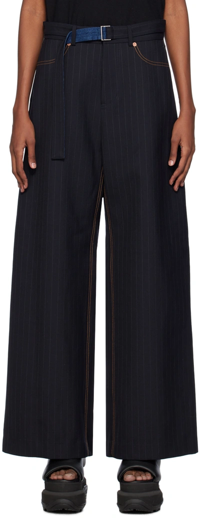 Sacai Navy Striped Trousers In 201 Navy