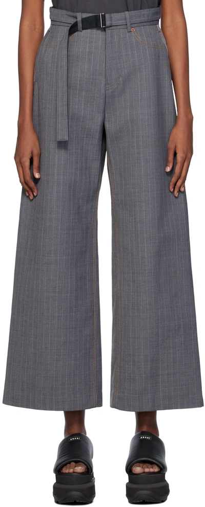 Sacai Gray Striped Trousers In 301 Gray