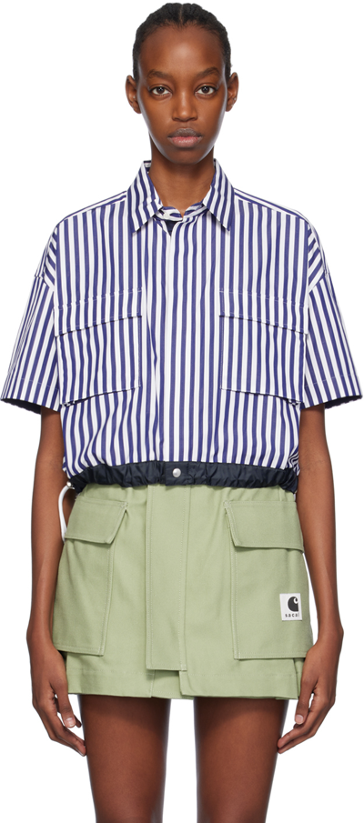 Sacai White & Navy Thomas Mason Edition Shirt In 222 Navy Stripe