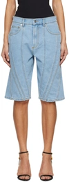 MUGLER BLUE SPIRAL DENIM SHORTS