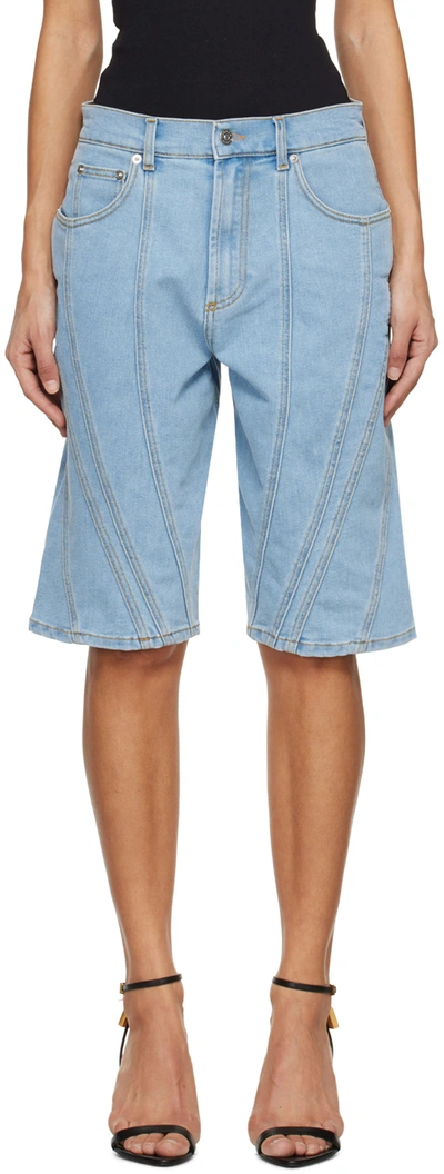 Mugler Panelled Denim Shorts In Blue