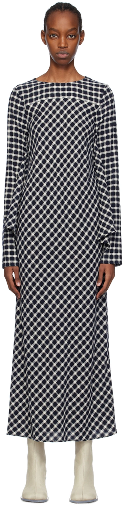 Shang Xia Black & White Check Maxi Dress In Optic White + Black