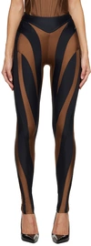 Mugler Brown & Black Shiny Lycra Leggings In B399 Cinnamon/black