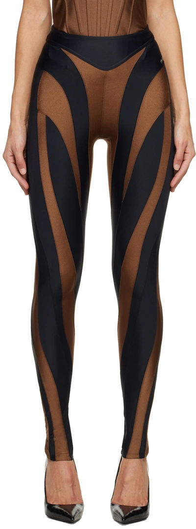 Mugler Spiral Leggings Woman Cinammon And Black In Polyamide In B399 Cinnamon/black