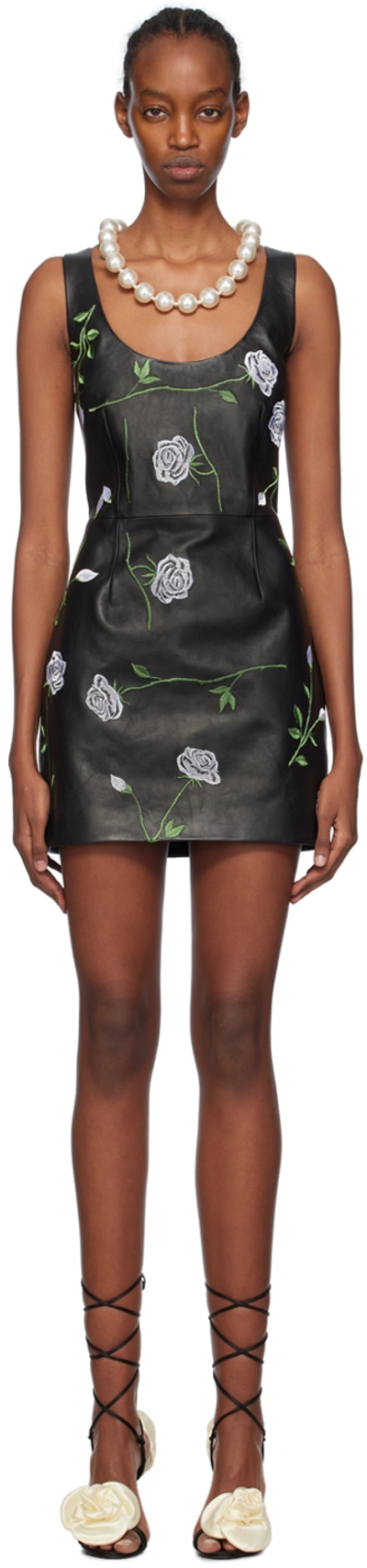 Magda Butrym Black Floral Leather Minidress