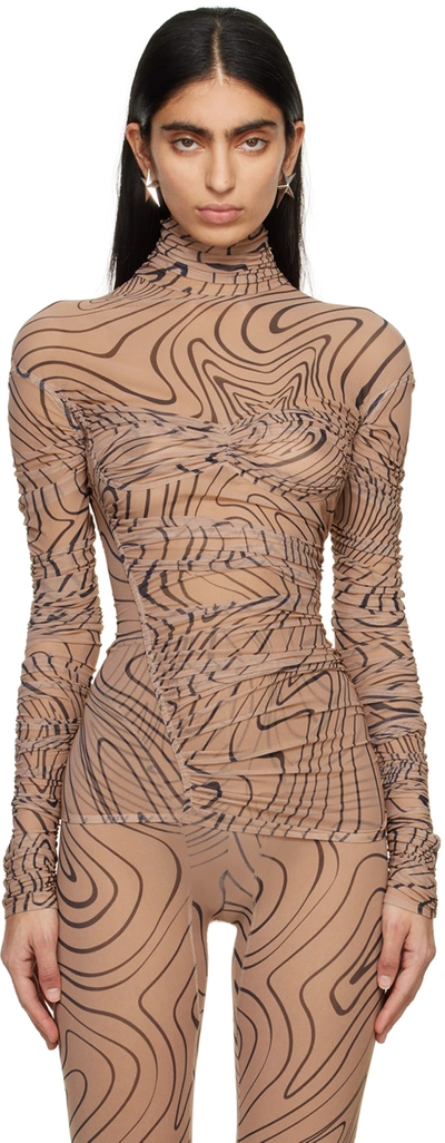 Mugler Beige Printed Turtleneck In So29 Star Print Tan