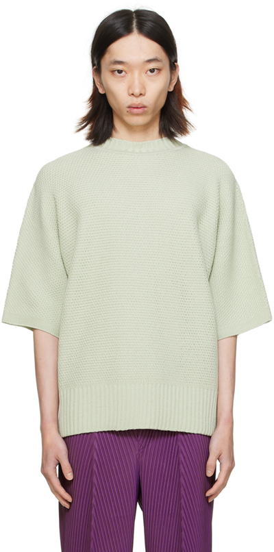 Issey Miyake Green Rustic Knit Sweater In 61-light Jade Green