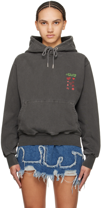 Andersson Bell Gray Hearts Card Hoodie In Charcoal