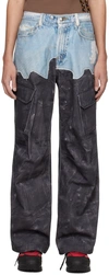 ANDERSSON BELL BLUE & BLACK PRINTED DENIM CARGO trousers