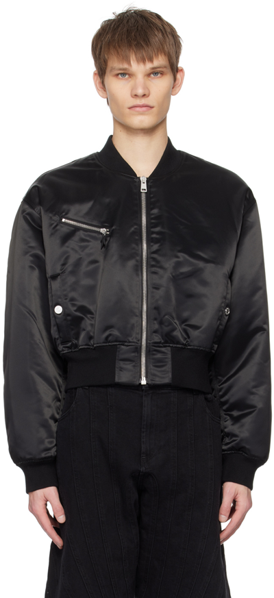 Mugler Black Cropped Bomber Jacket In Black 1999