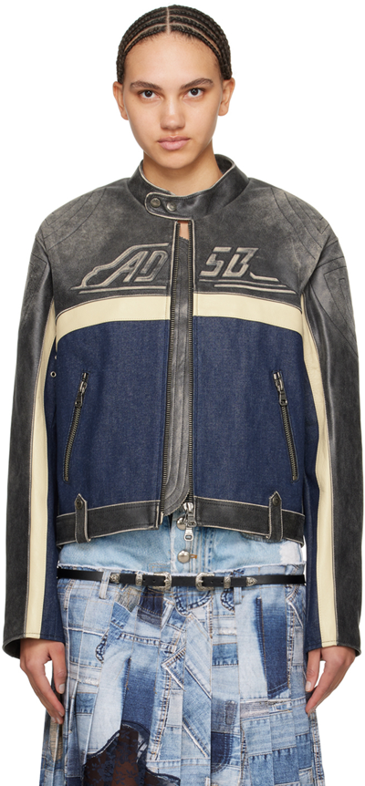 Andersson Bell Grey & Blue Racing Leather Jacket In Black