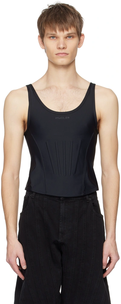 Mugler Black Corseted Tank Top