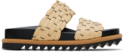 Dries Van Noten Woven And Raffia And Leather Slides In Beige