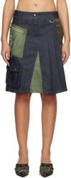 ANDERSSON BELL BLUE & KHAKI MARTA HALF-PLEATS MIDI SKIRT