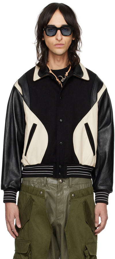 Andersson Bell Robyn Wool & Leather Varsity Jacket In Black