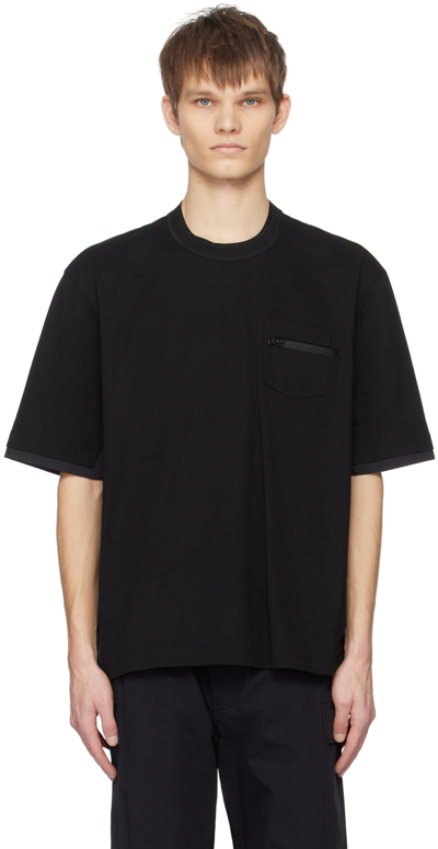 Sacai Black Paneled T-shirt In 001 Black