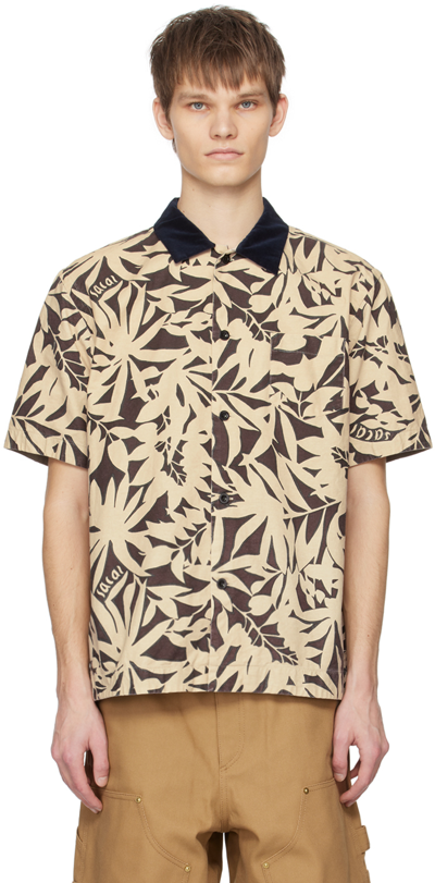 Sacai Brown & Beige Leaf Shirt In 638 Beigexbrown