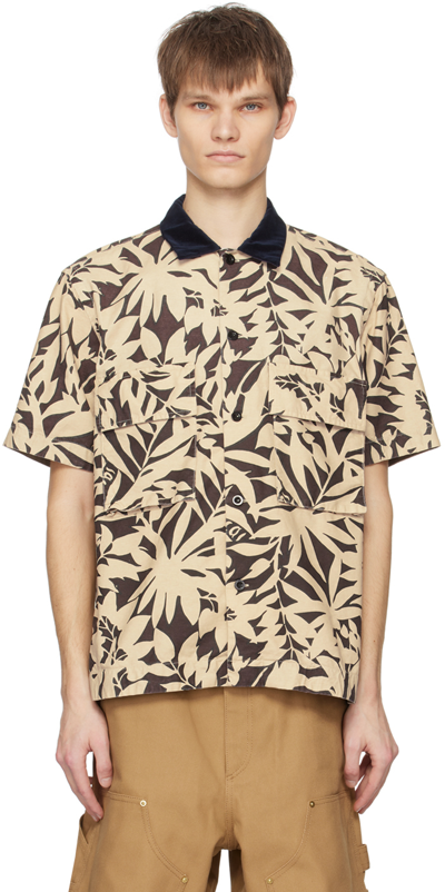 Sacai Brown & Beige Leaf Shirt In 638 Beigexbrown