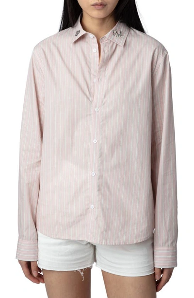 ZADIG & VOLTAIRE SYDNA RAYE COOL CAT STRIPE COTTON BUTTON-UP SHIRT
