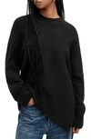 Allsaints Lock Crew Neck Asymmetric Sweater In Black