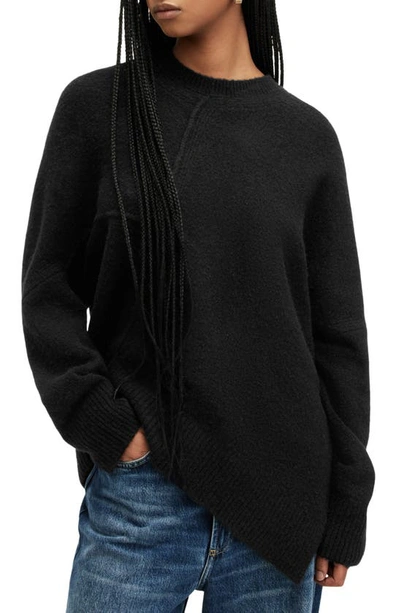 Allsaints Lock Crew Neck Asymmetric Jumper In Black