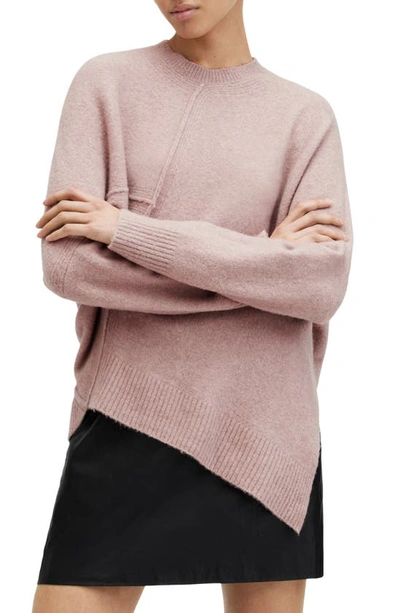 Allsaints Lock Crew Neck Asymmetric Jumper In Pashmina Pink