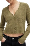 Allsaints Vanessa Lace Stitched Cardigan In Grass Green