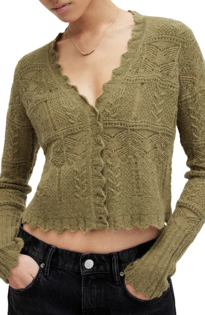Allsaints Vanessa Lace Stitched Cardigan In Grass Green