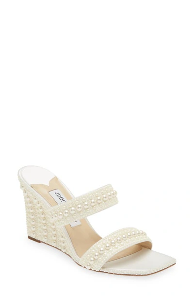 Jimmy Choo Sacoria Pearly Dual-band Wedge Sandals In Neutral