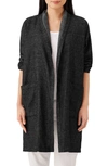 Eileen Fisher Tweedy Hemp Cotton High Collar Coat In Black In Black