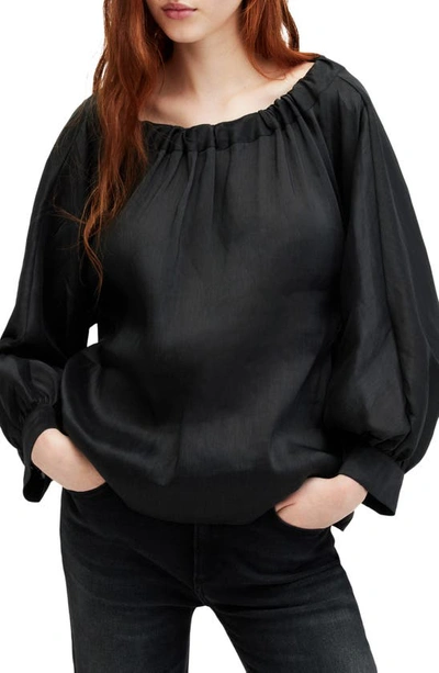 Allsaints Ellie Linen Silk Blend Top In Black