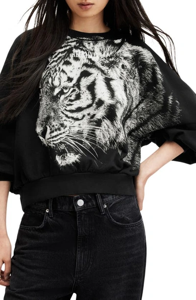 Allsaints Tigress Oversized Cygni Sweatshirt In Black