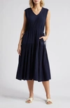 CASLON TIERED COTTON GAUZE MIDI DRESS